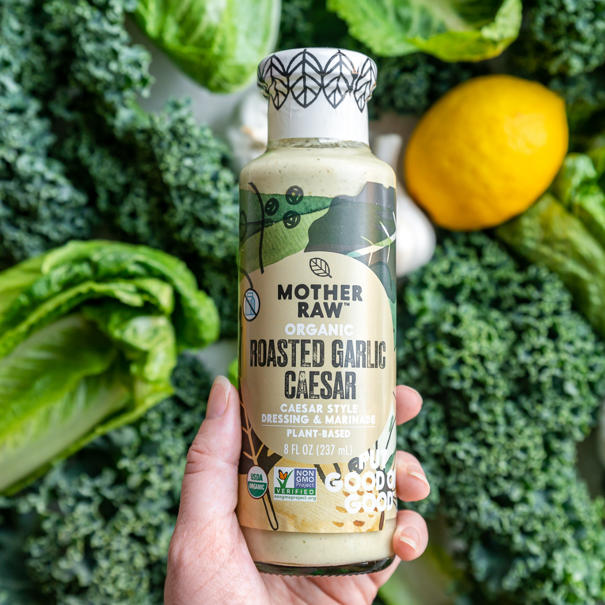 Roasted Garlic Caesar Dressing Bottle with Veggies