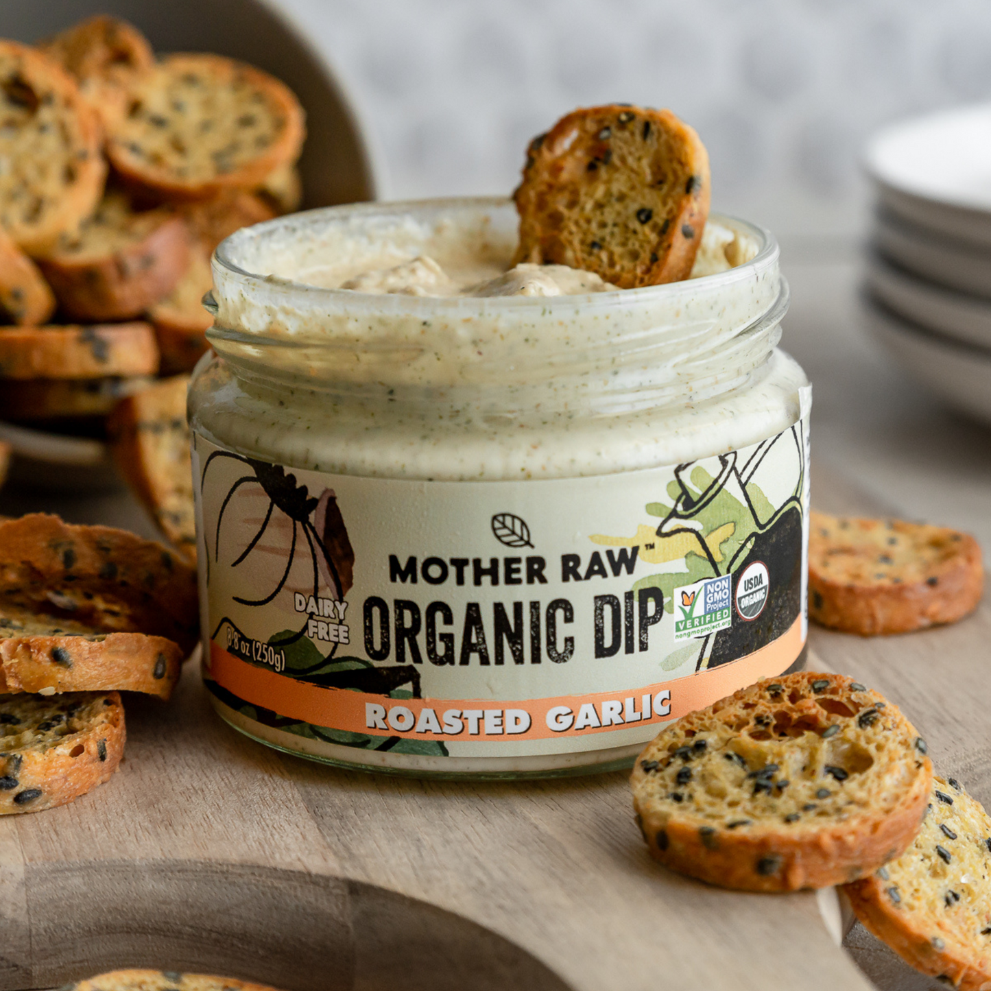 Roasted Garlic Dip with baguette