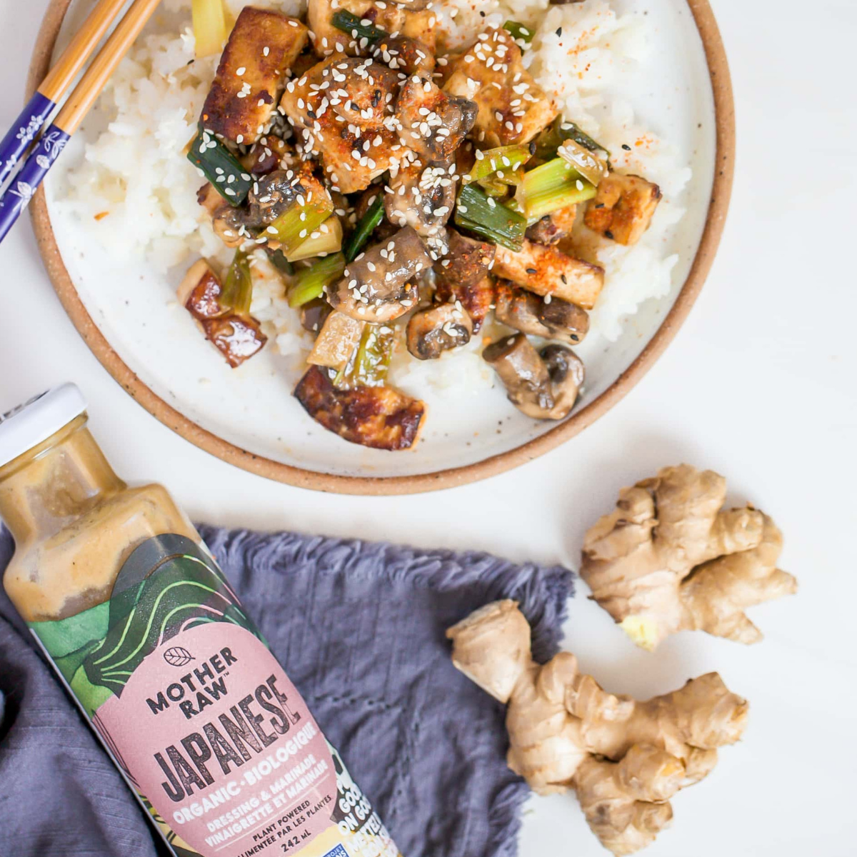 Organic, Vegan Japanese Dressing and Marinade with Rice Bowl