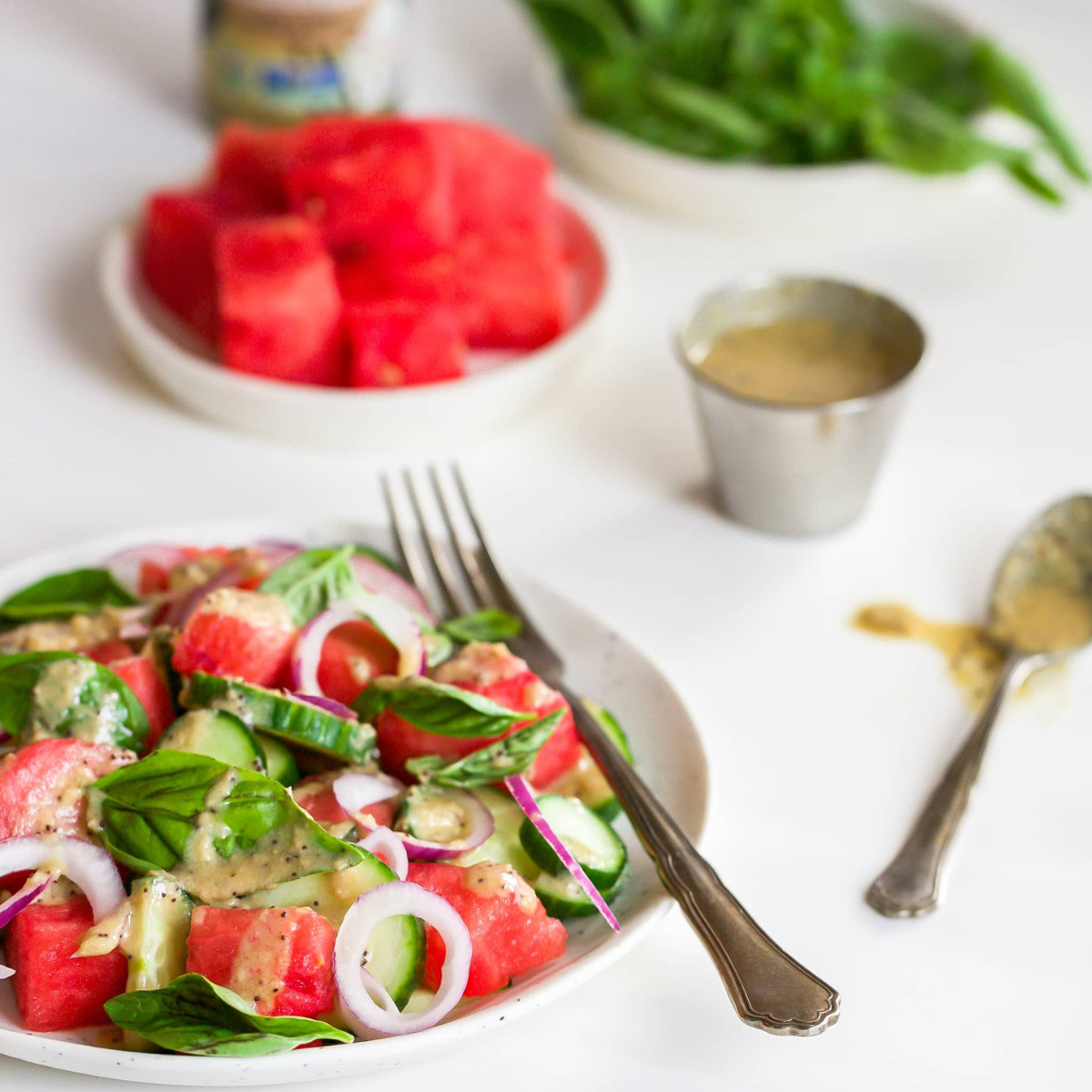 Mother Raw Organic Vegan Poppy Seed Dressing with watermelon salad