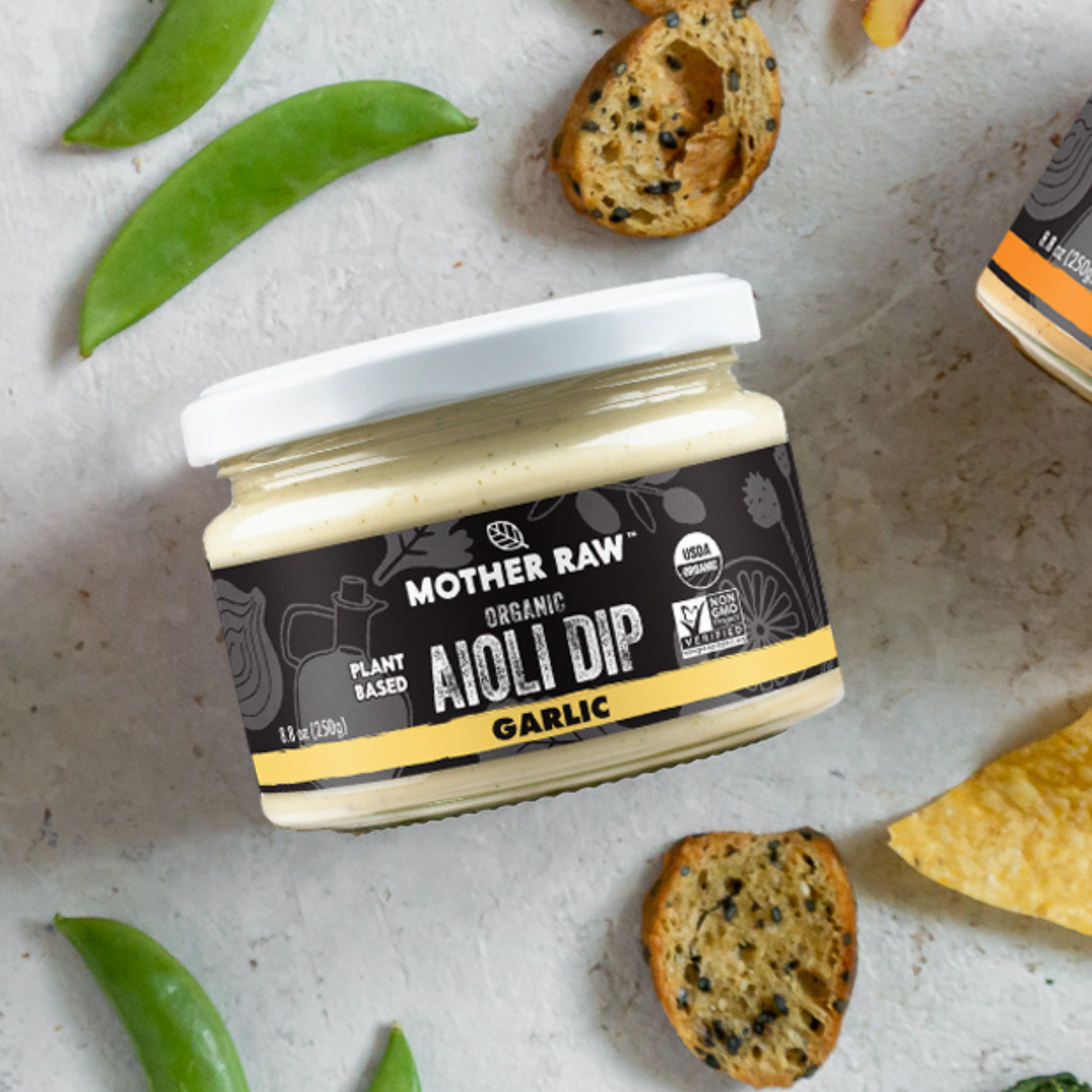 Mother Raw Dairy Free, Vegan Garlic Aioli Dip with crostinii