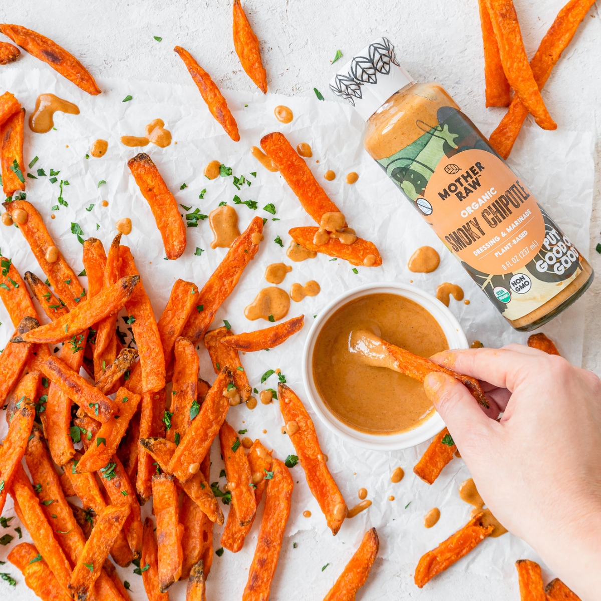 Smoky Chipotle Ranch Bottle with Sweet Potator Fries